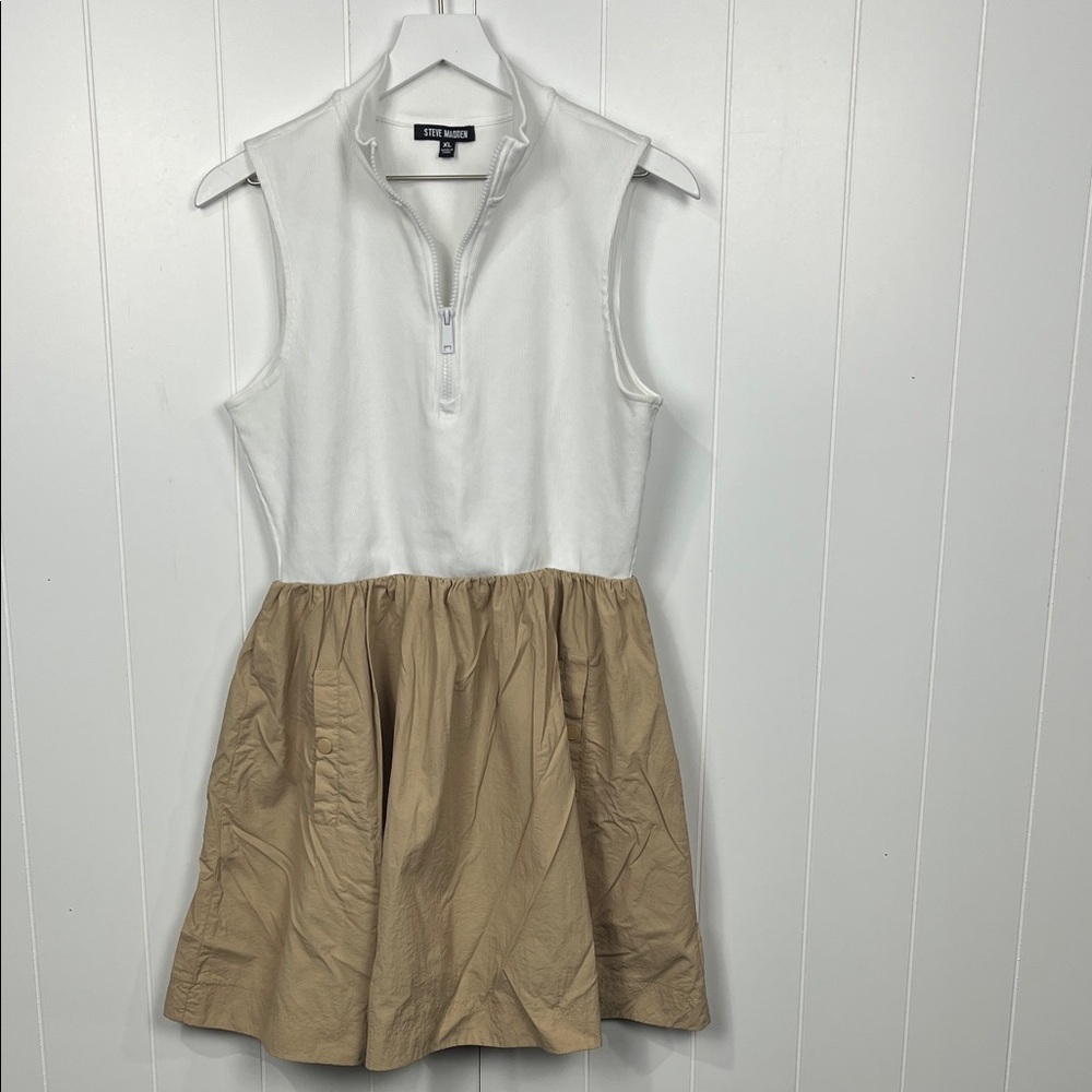 Ralph Lauren White Sleeveless Zip-Front Top with Tan Skirt Mini Dress